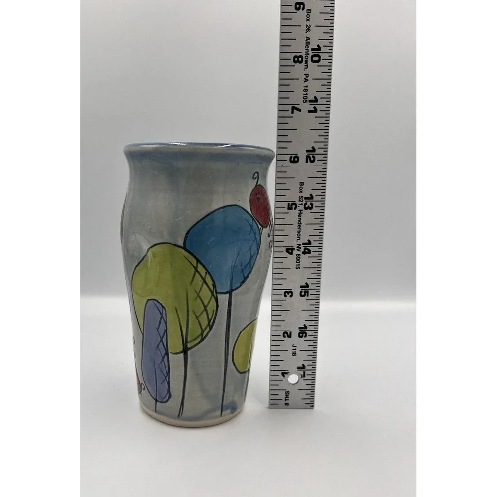 Megan Bernard Swirly Gig Bird Tumbler‎ Pottery Colorful Whimsy Finger Divots
